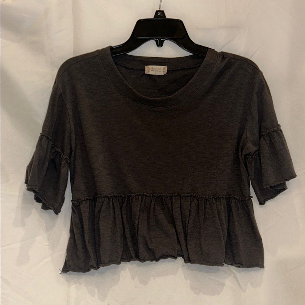 Altar'd State Charcoal Ruffle Crop Top